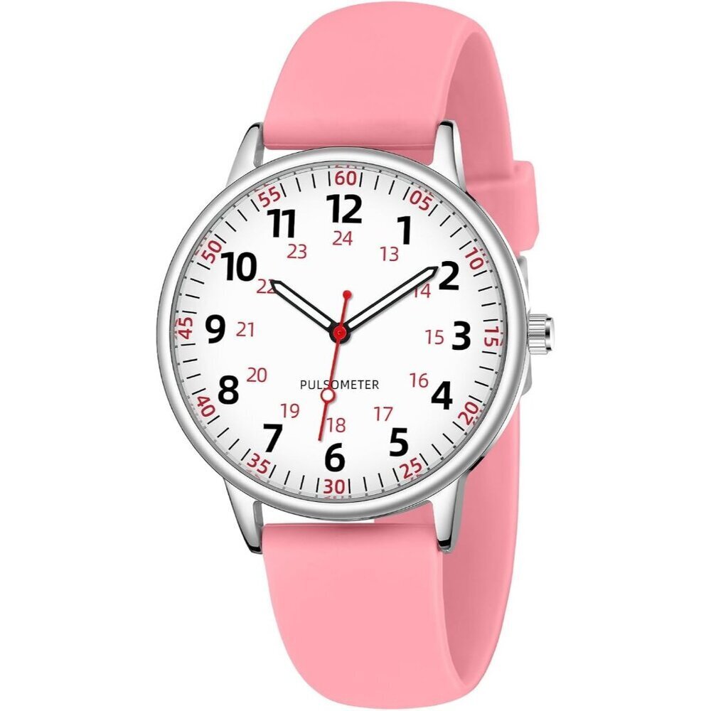 Women's Pink Waterproof Analog Silicone Stylish Second Hand Buckle Wrist Watch